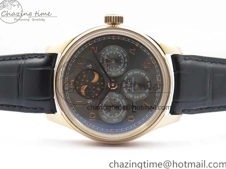 MIROTIME 0307 Elegant Portugieser Perpetual Calendar IW503302 RG V9F 1:1 Best Edition Gray Dial on Black Leather Strap A 7096